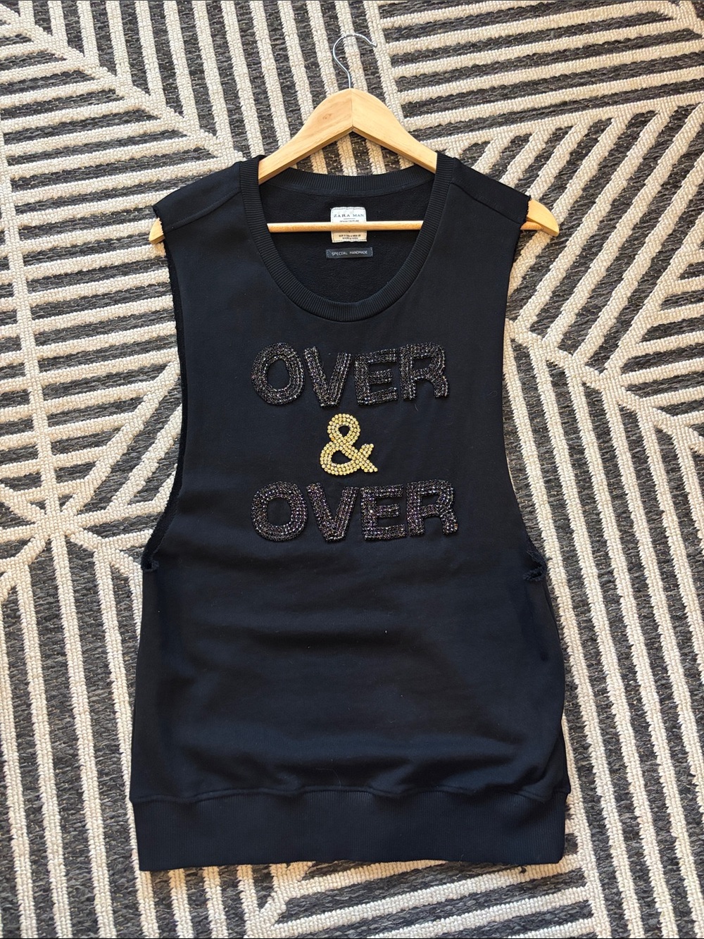 Embellished 'OVER & OVER' Black Muscle Tee
